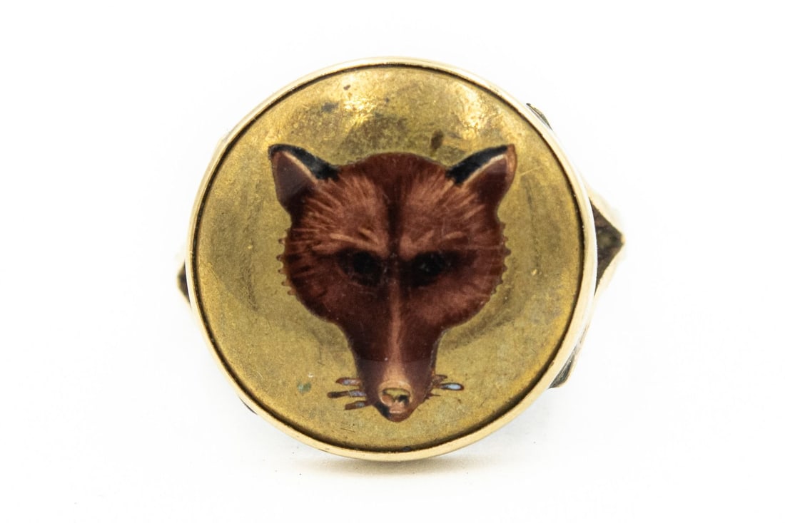 Estate Georgian Yellow Gold and Enamel Fox Ring (1 of 4)
