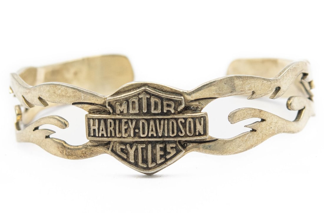 Estate Sterling Silver Harley Davidson Motorcycle Bangle Bracelet (1 of 3)