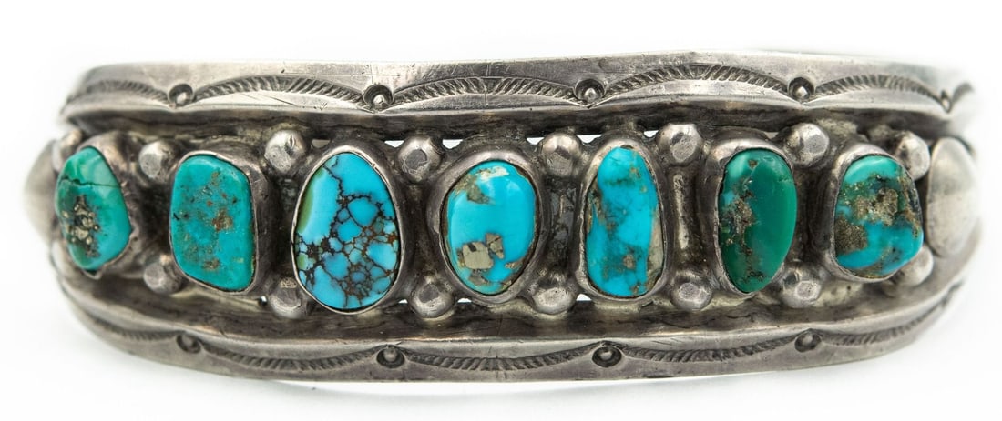 Estate Native American Sterling Silver and Turquoise Bangle Bracelet (1 of 4)
