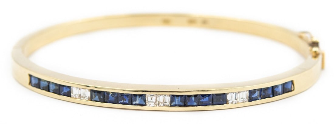 Estate Yellow Gold Diamond and Sapphire Bangle Bracelet (1 of 3)