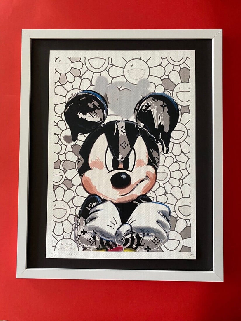Death NYC Large Framed 16x20in Pop Art Graffiti Certified/ Mickey Mouse Disney: Up for Sale this Beautiful and Scarce Print by Pop Art Graffiti Master Artist Death NYC Hand Signed in Pencil Numbered X/100 or Proof This piece is mounted on a 20 x 16 in. black acid free black board