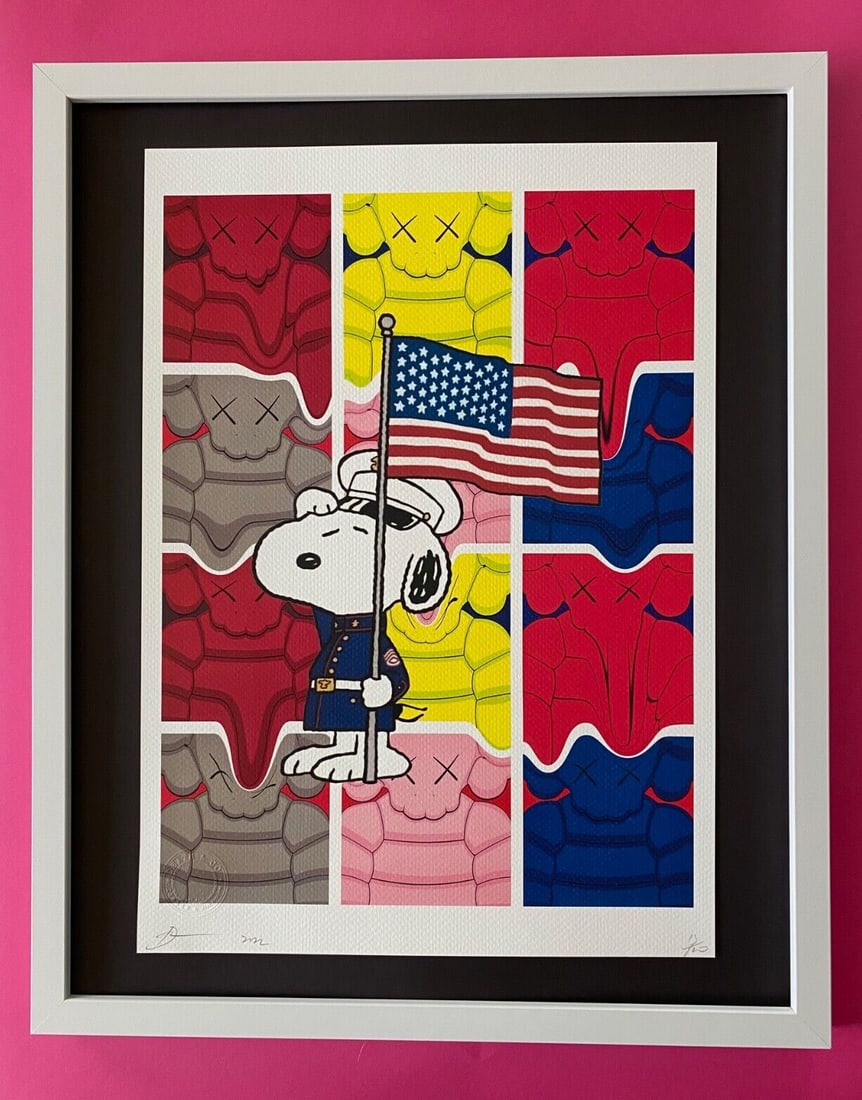 Death NYC Large Framed 16x20in Pop Art Graffiti COA Snoopy USA Flag Soldier Kaws (1 of 6)