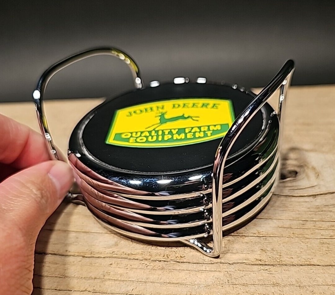 John Deere Chrome Plated Coaster Set With Holder (1 of 13)