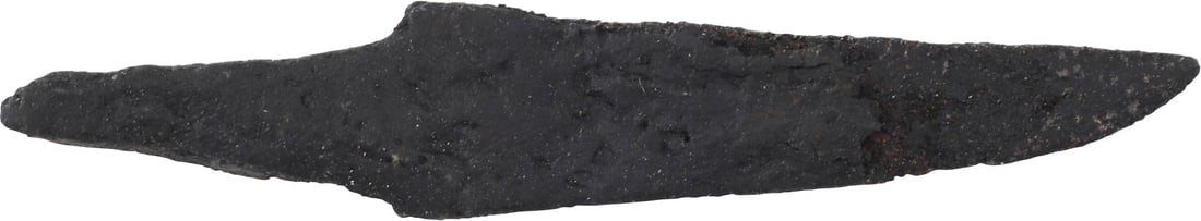 ANCIENT VIKING SIDE KNIFE OR POUCH KNIFE, 879-1067 AD: Just over 2 5/8” total length with tapered “whittle tang” which identifies these, as they were used without guards, mounted in a wood or antler grip. (See https://leatherworkingreverend.