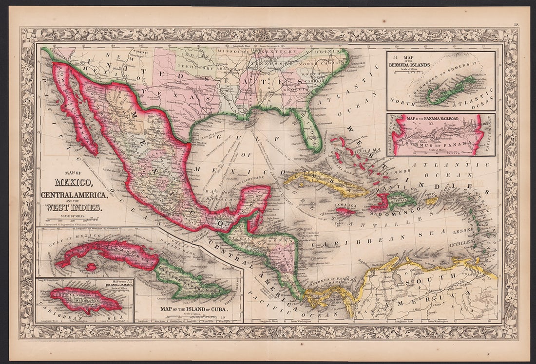 Civil War era 1863 map of Mexico & Caribbean nations (1 of 4)