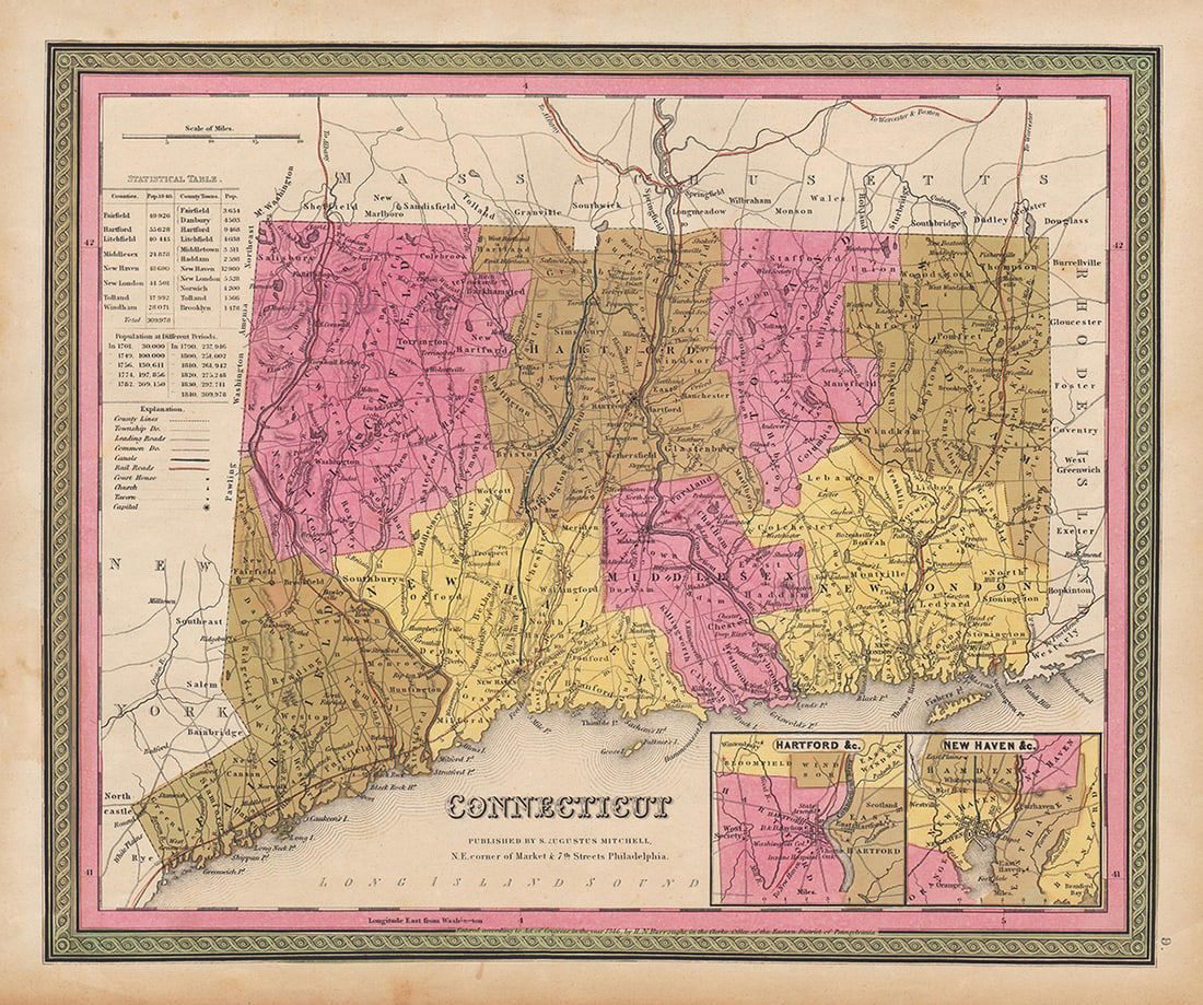Scarce 1846/48 map of Connecticut by Mitchell (1 of 5)