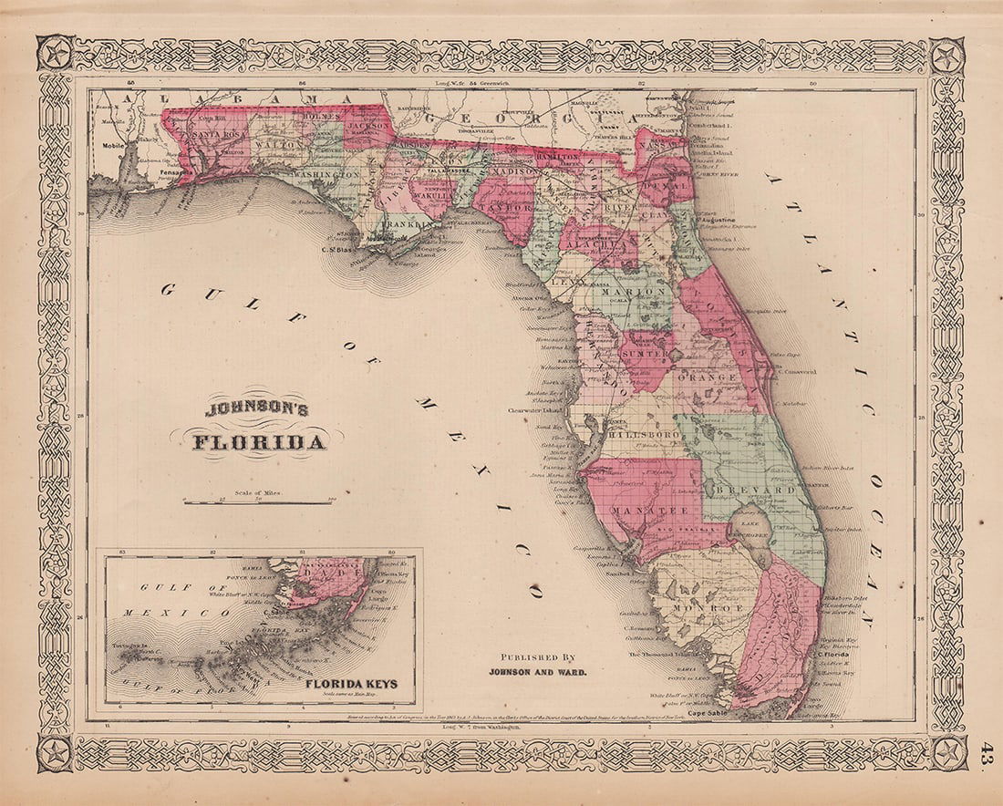 Nice 1865 map of Florida from Johnson and Ward (1 of 5)
