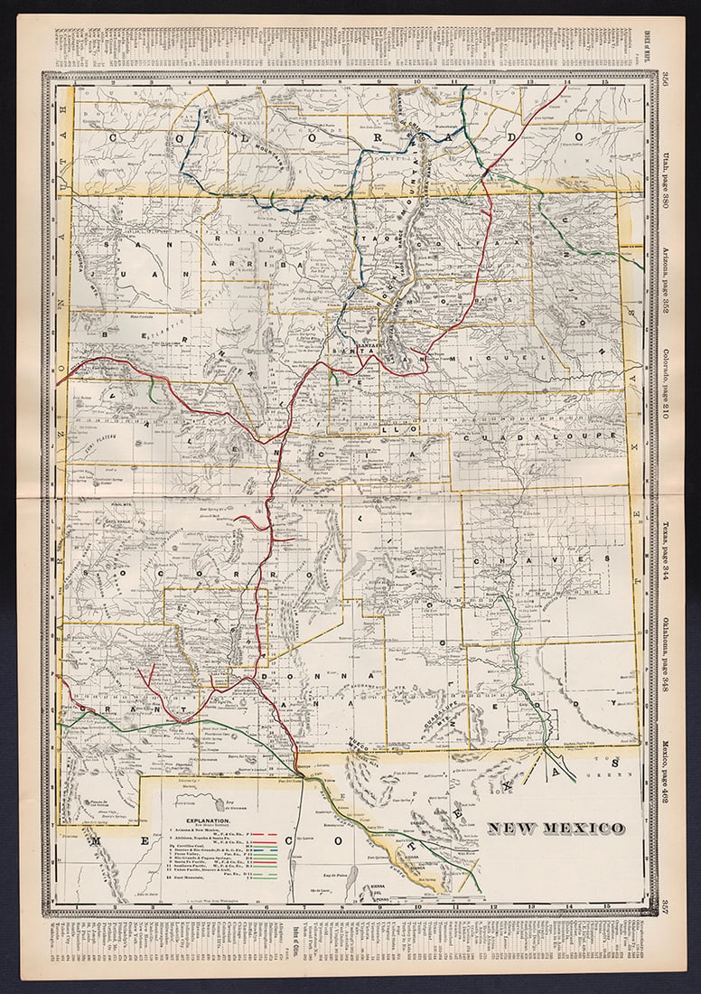 RR map of New Mexico from scarce 1898 Cram’s Atlas. (1 of 4)