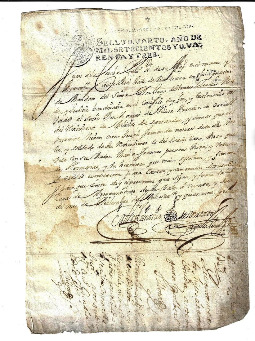 1743 Manuscript Spanish Document Signed (1 of 2)