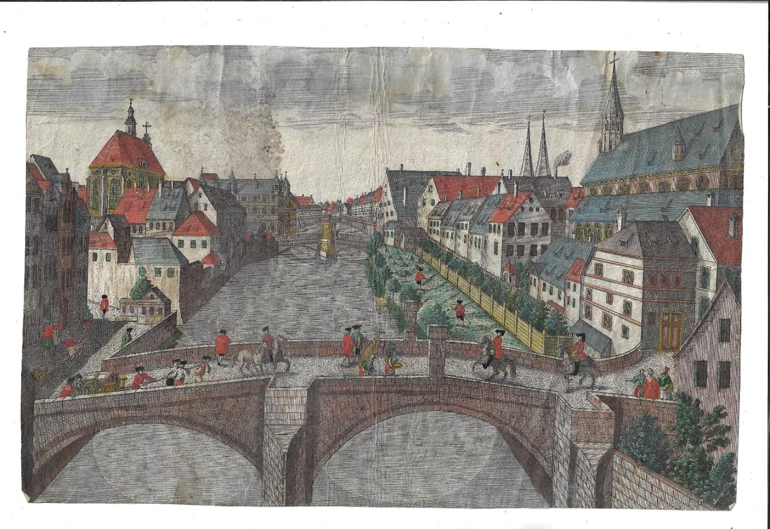 1750 Large Handcolored Engraving Nuremburg (1 of 2)