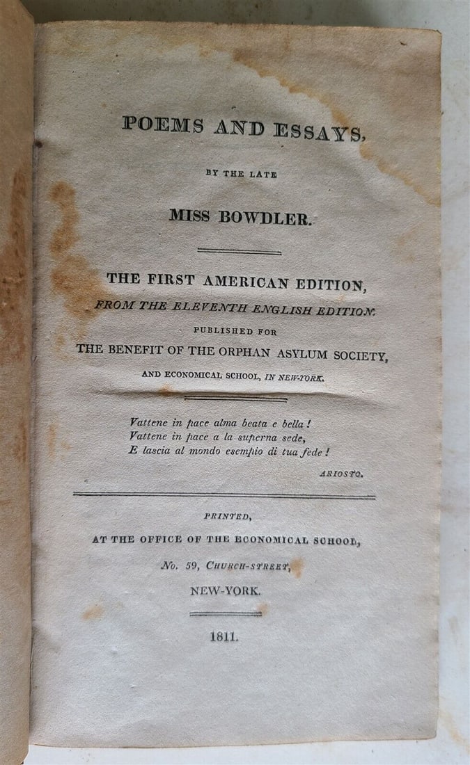 1811 POEMS AND ESSAYS by MISS BOWDLER antique 1st AMERICAN EDITION poetry (1 of 3)