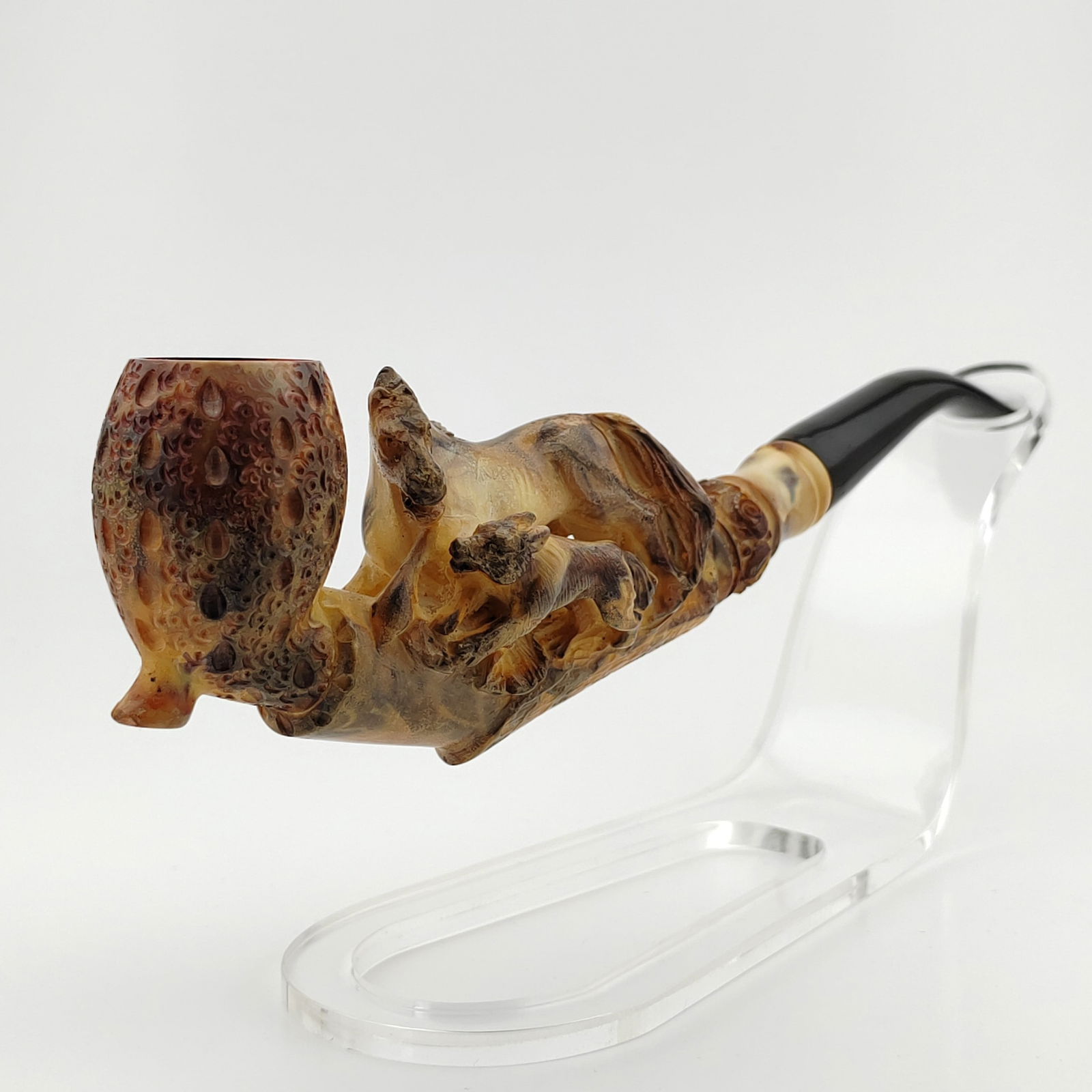 Horse and Wolf Meerschaum Pipe,Colorful Marbling Pattern (1 of 9)