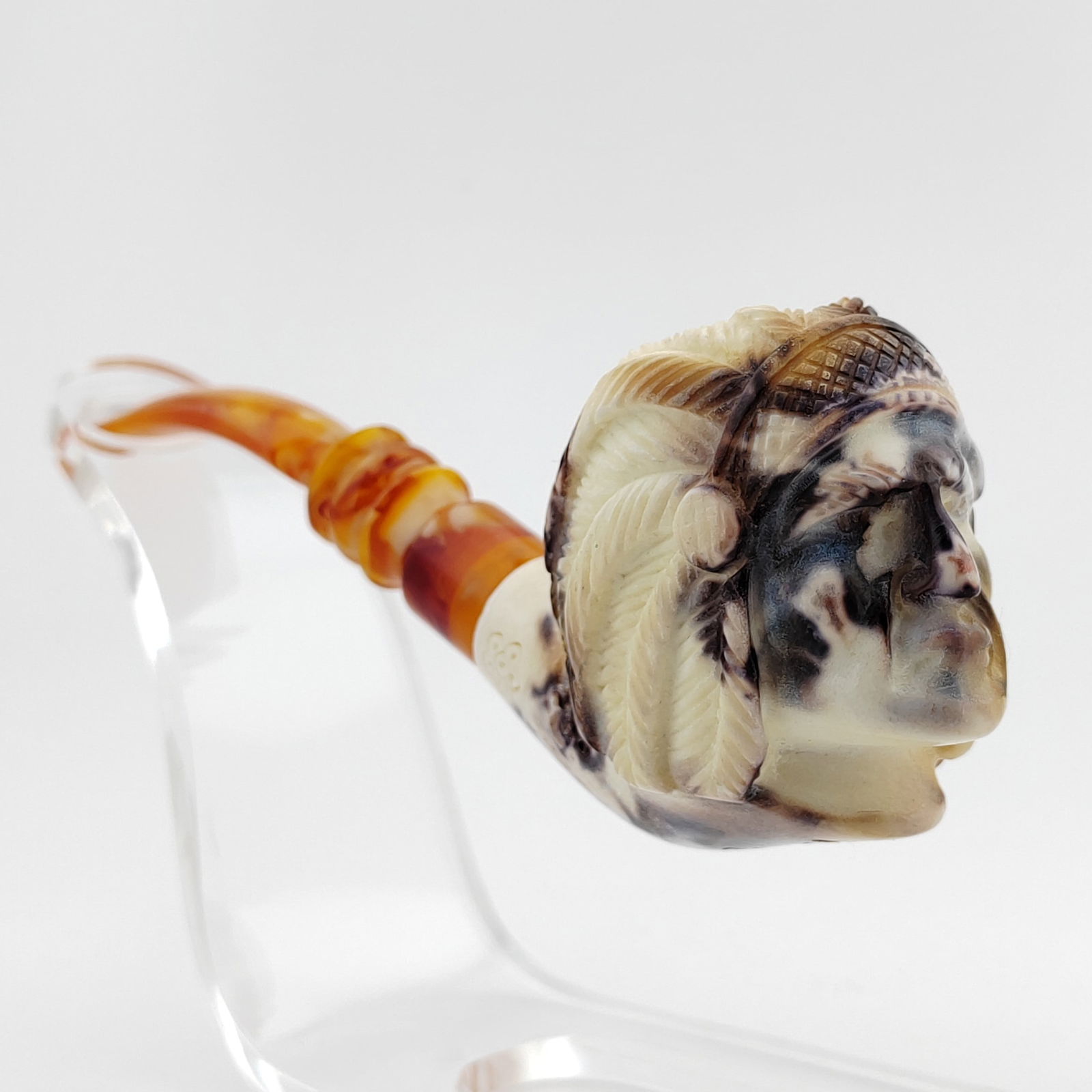 American Indian Warrior Chief Meerschaum Pipe,Colorful Marbling Pattern (1 of 9)