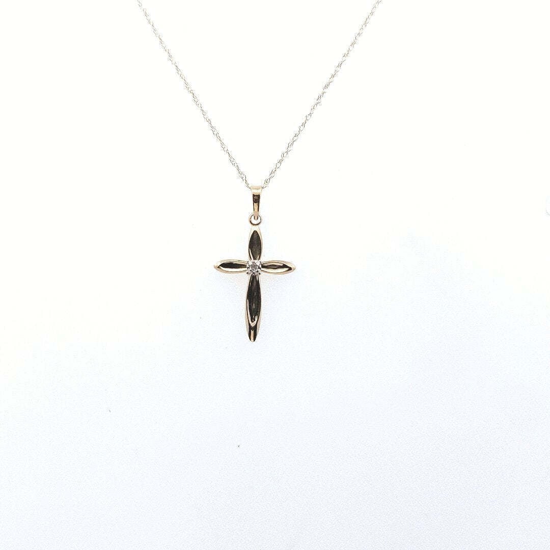 Estate 14K Yellow Gold Diamond Cross Necklace (1 of 4)