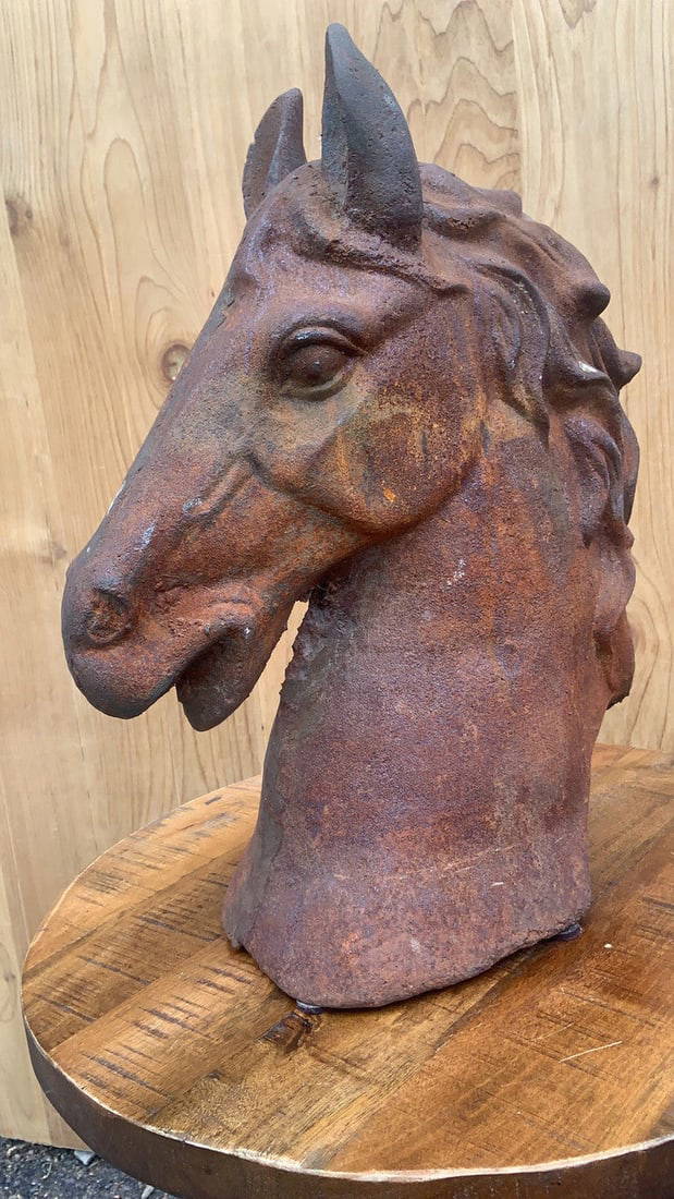 Antique Steel Horse Head Statue Auction