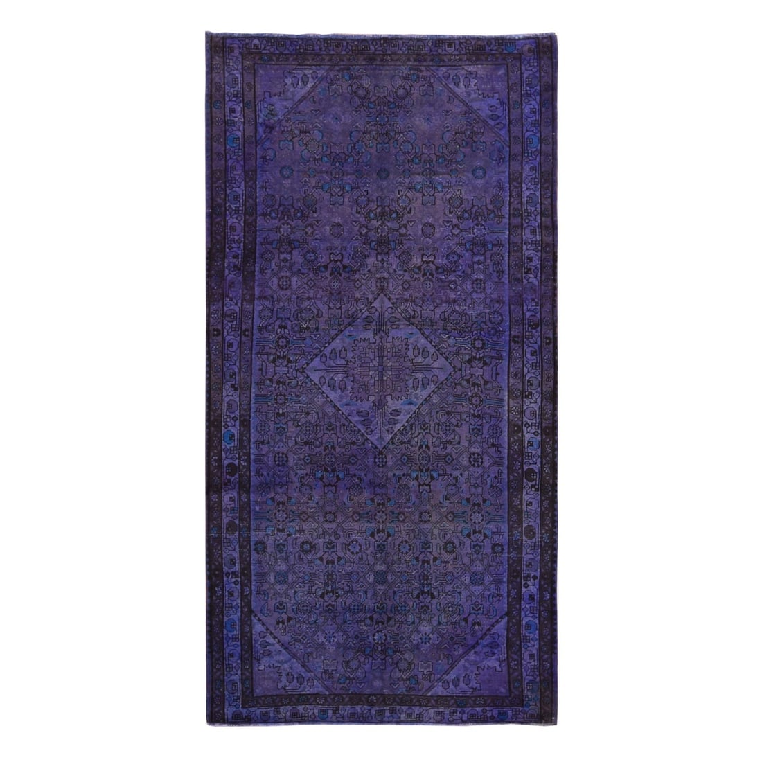 Purple, Hand Knotted, Wool, Overdyed Persian Hussainabad Runner Rug (1 of 11)