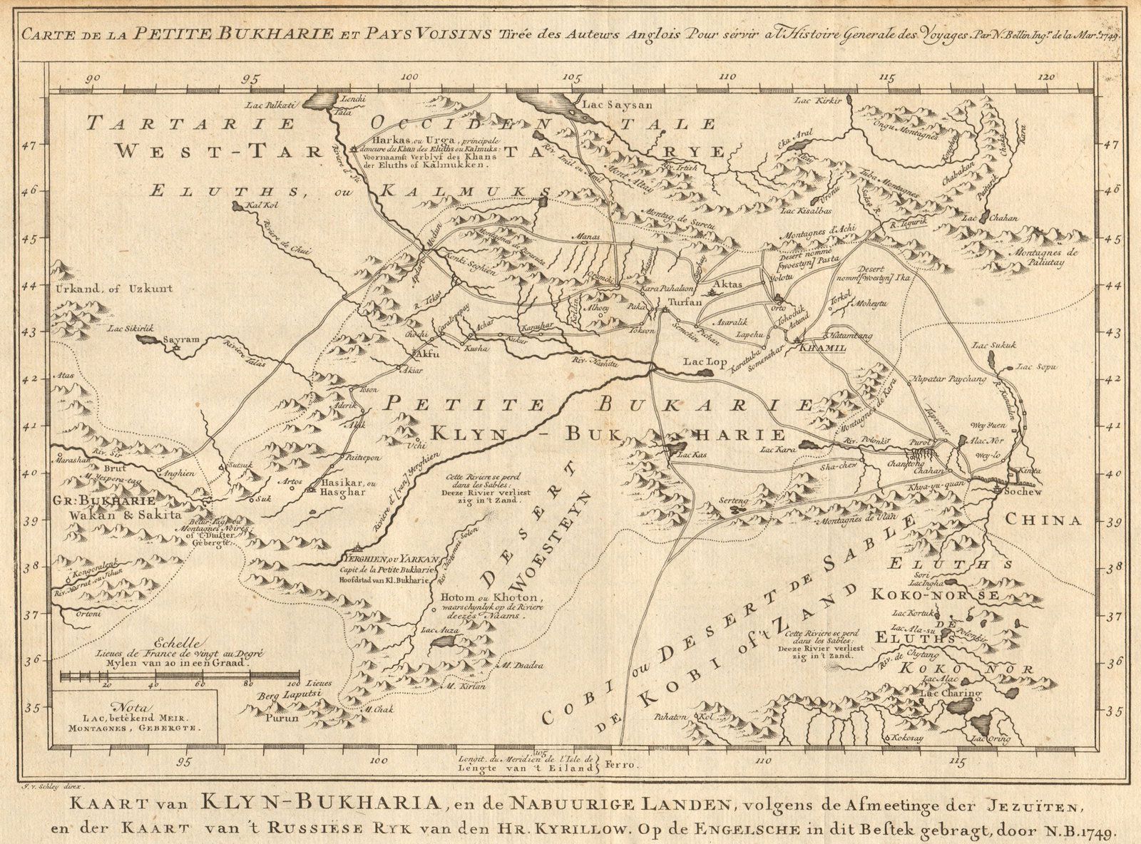 Petite Bukkarie'. Central Asia. Little Bukhara. W China. BELLIN/SCHLEY 1749 map: Title: Petite Bukkarie'. Central Asia. Little Bukhara. W China. BELLIN/SCHLEY 1749 map Description: Carte de la Petite Bukkarie, et pays voisins [Map of Little Bukhara, and neighbouring countries] by 