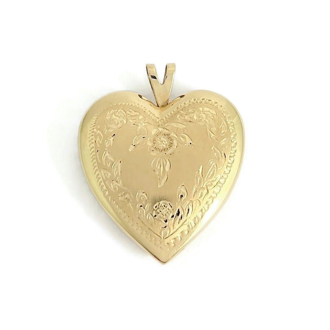 Vintage 1950's Flower Heart Locket Necklace Pendant 14K Yellow Gold, 6.69 Grams (1 of 7)