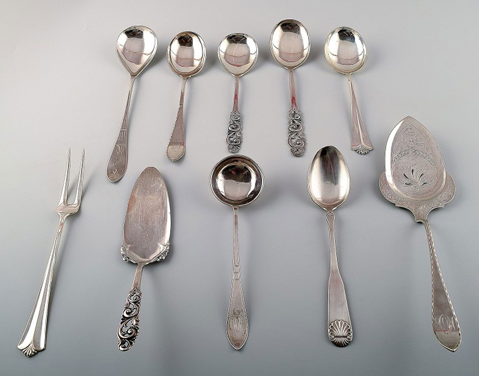 Danish and Norwegian silver, various serving pieces. (1 of 9)