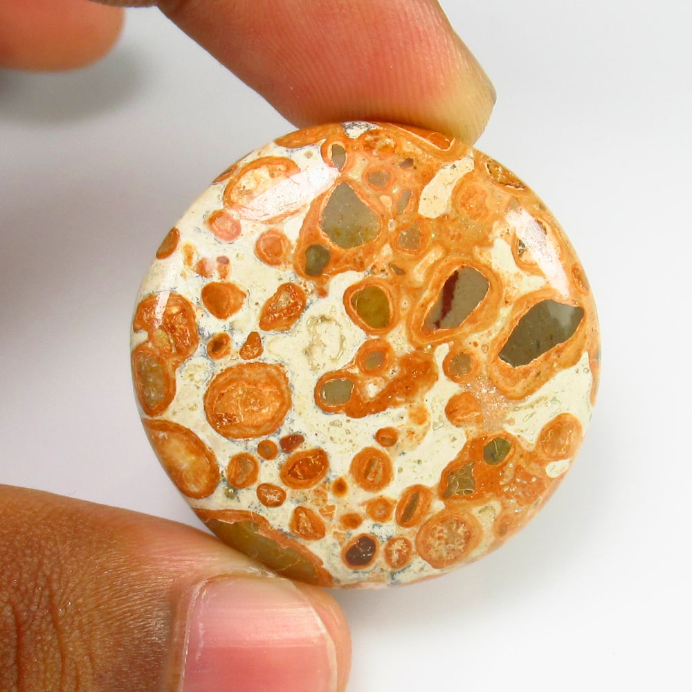 55.31 Ct - Natural Lupid Skin Jasper: No Reserve! Title: 55.31 Ct - Natural Lupid Skin Jasper Description: Gemstone Gemstones: Jasper Carat: 55.31 Size/Dimensions:35.0 x 35.0 x 6.2 mm Additional Info:Pieces : 1 No's / Shape : Round Cab /