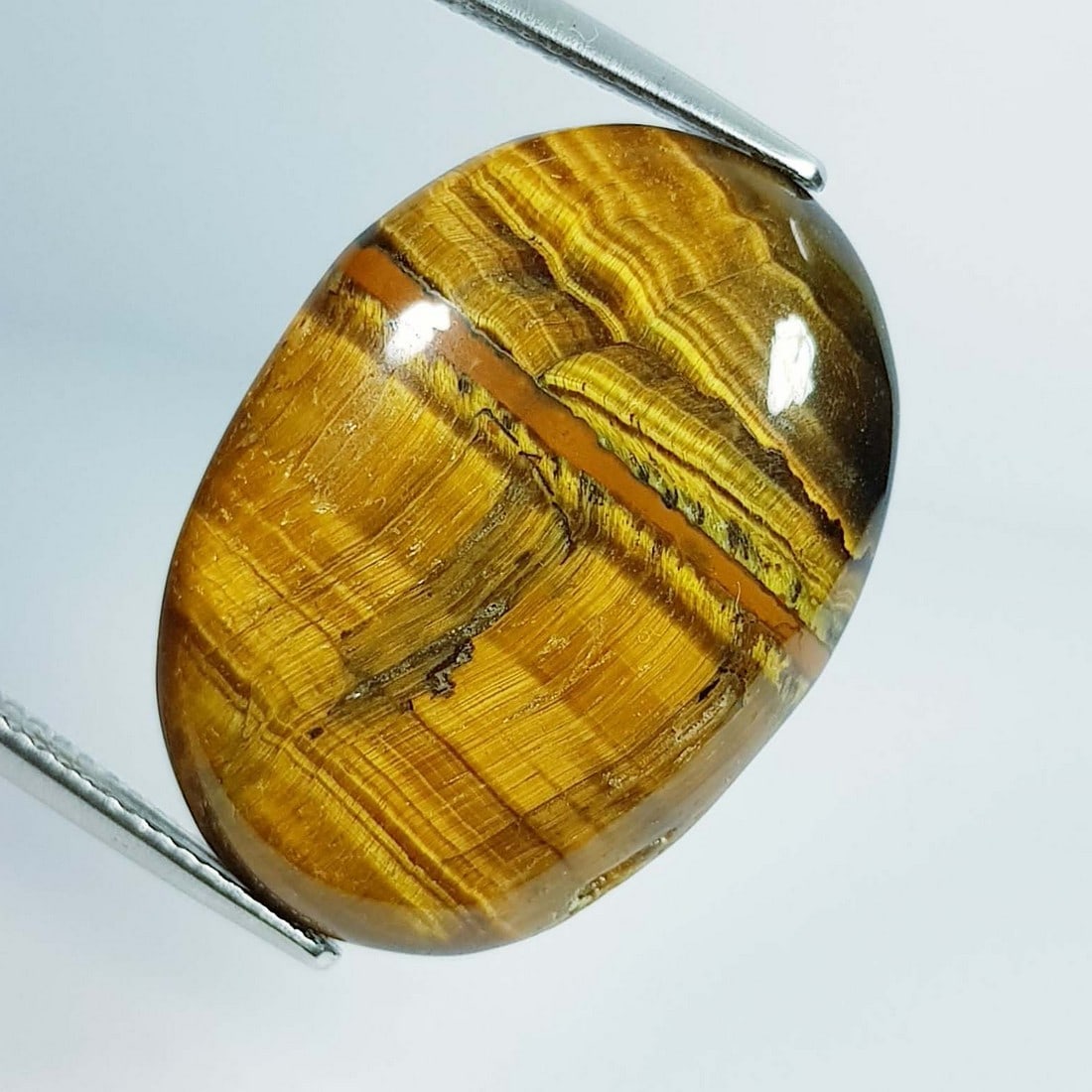 21.50 Ctz Natural Tiger Eye: No Reserve! Title: 21.50 Ctz Natural Tiger Eye Color/Clarity: Golden & Brown / Opaque Gemstone: Tiger Eye Carat Weights: 21.5 Size: 25.10 x 18.00 x 5.80 Additional Information: Oval / Africa Shipping: