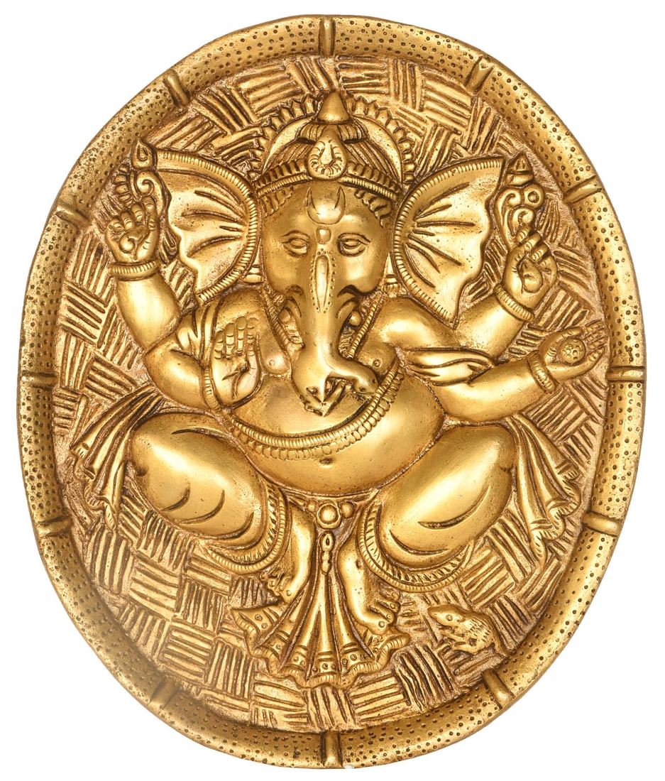 9" Lord Ganesha Wall Hanging Plate In Brass (1 of 1)