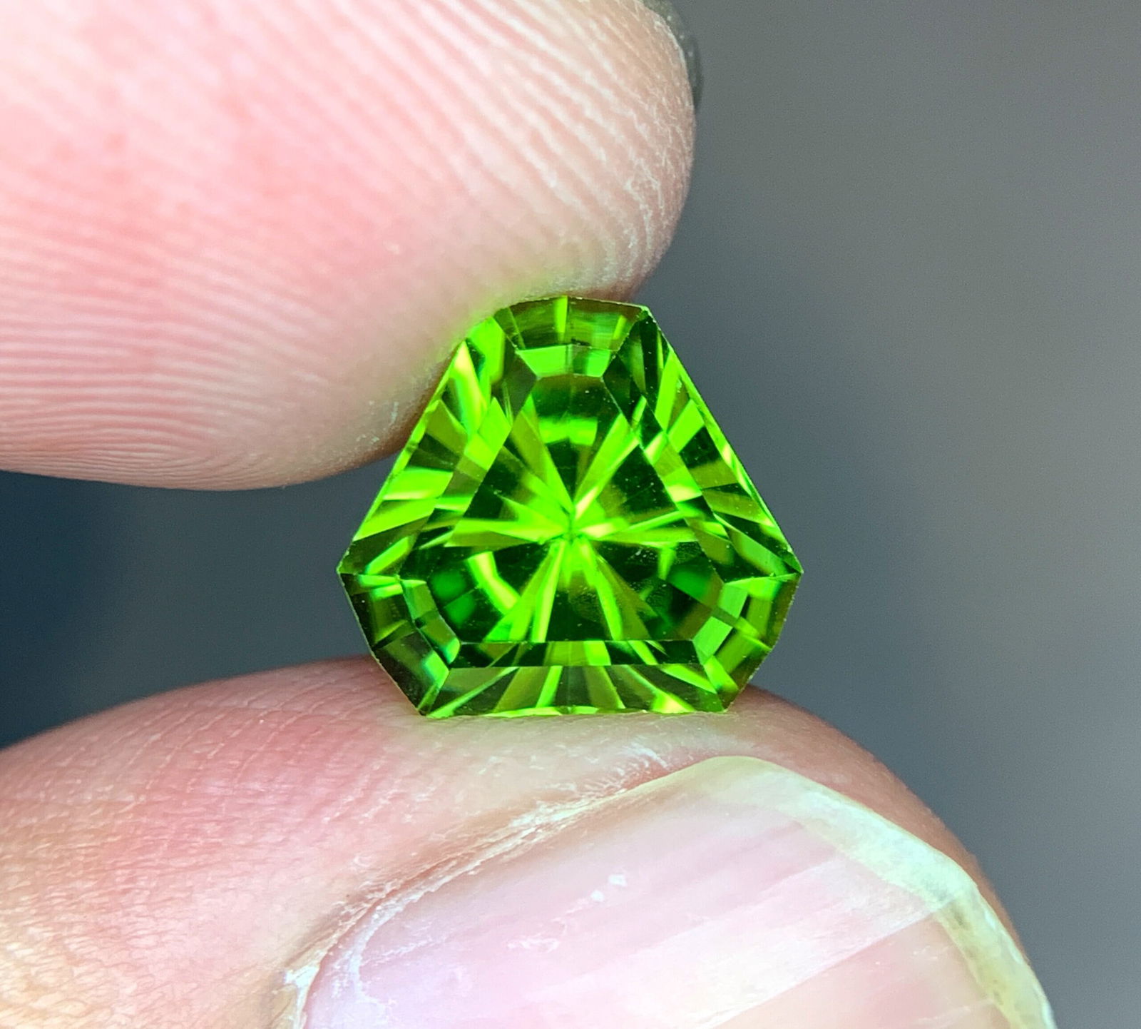 Natural Peridot Gemstone for Ring Making , Fancy Trillion Cut Natural Peridot Gemstone , August (1 of 5)
