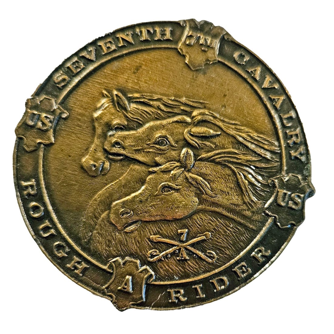 Vintage Bronzed Pewter Seventh Cavalry Rough Rider Belt Buckle (1 of 5)