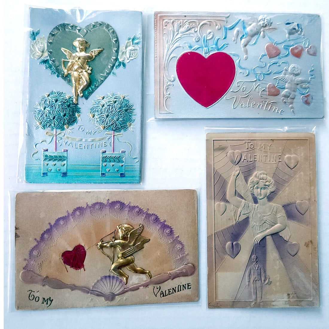 Vintage Embossed Valentine Postcards circa 1908 Set of 4 (1 of 10)