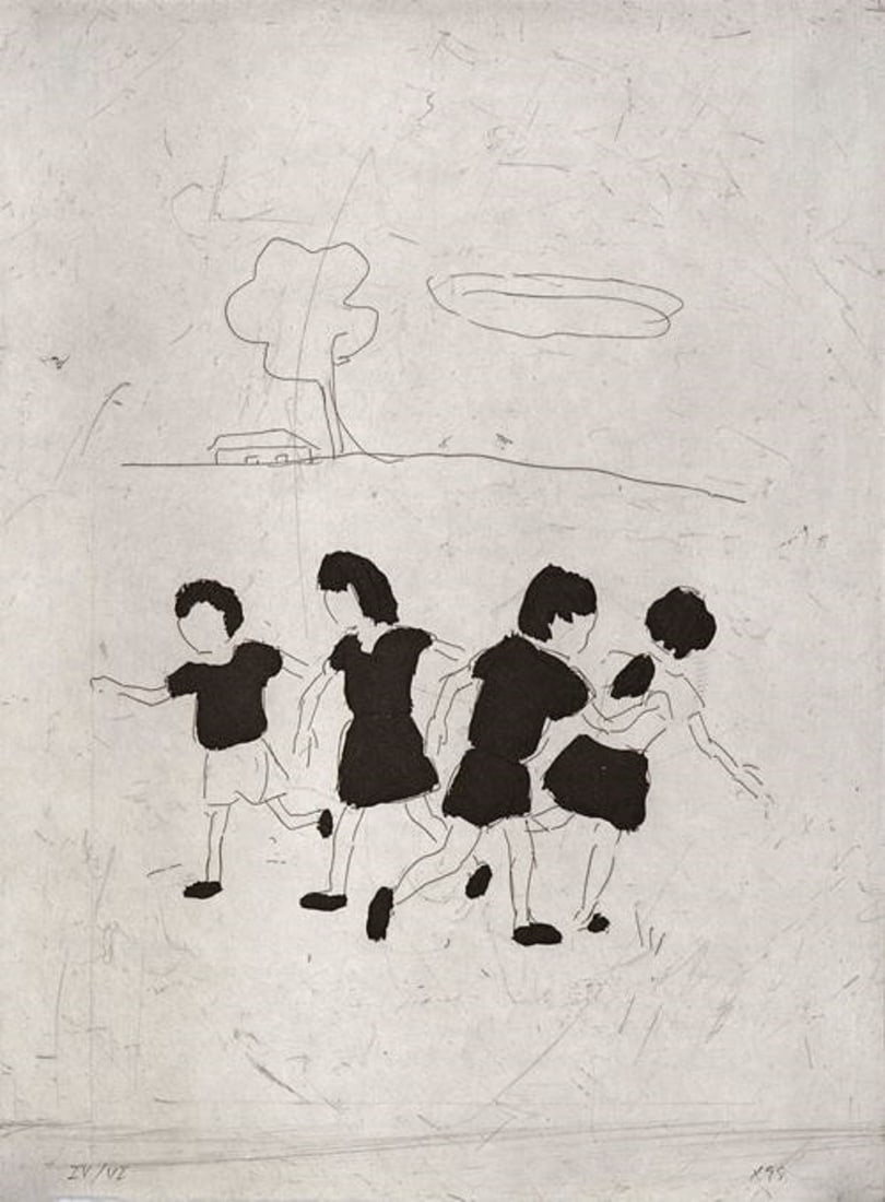 Xisco Mensua Spanish engraving 1995, 12.6 x 9.5 in.: Artist: Xisco Mensua (Spain, 1960) Work Title: Untitled from Portofolio "Junio - Julio" Date/Period: 1995 Medium: engraving Overall Size: 12.6 x 9.5 in. (32 x 24 cm.) Reserve: $80.00 Shipping: Domesti