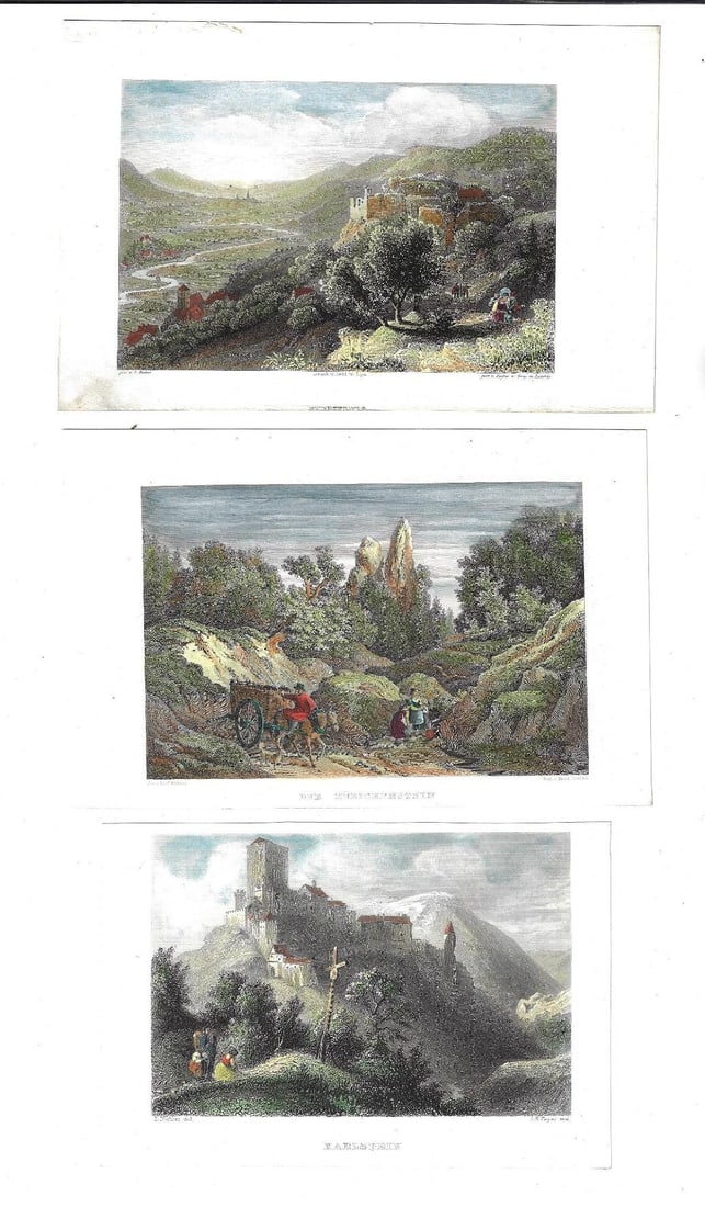 1850 Three Handcolored German Steel Engravings (1 of 1)