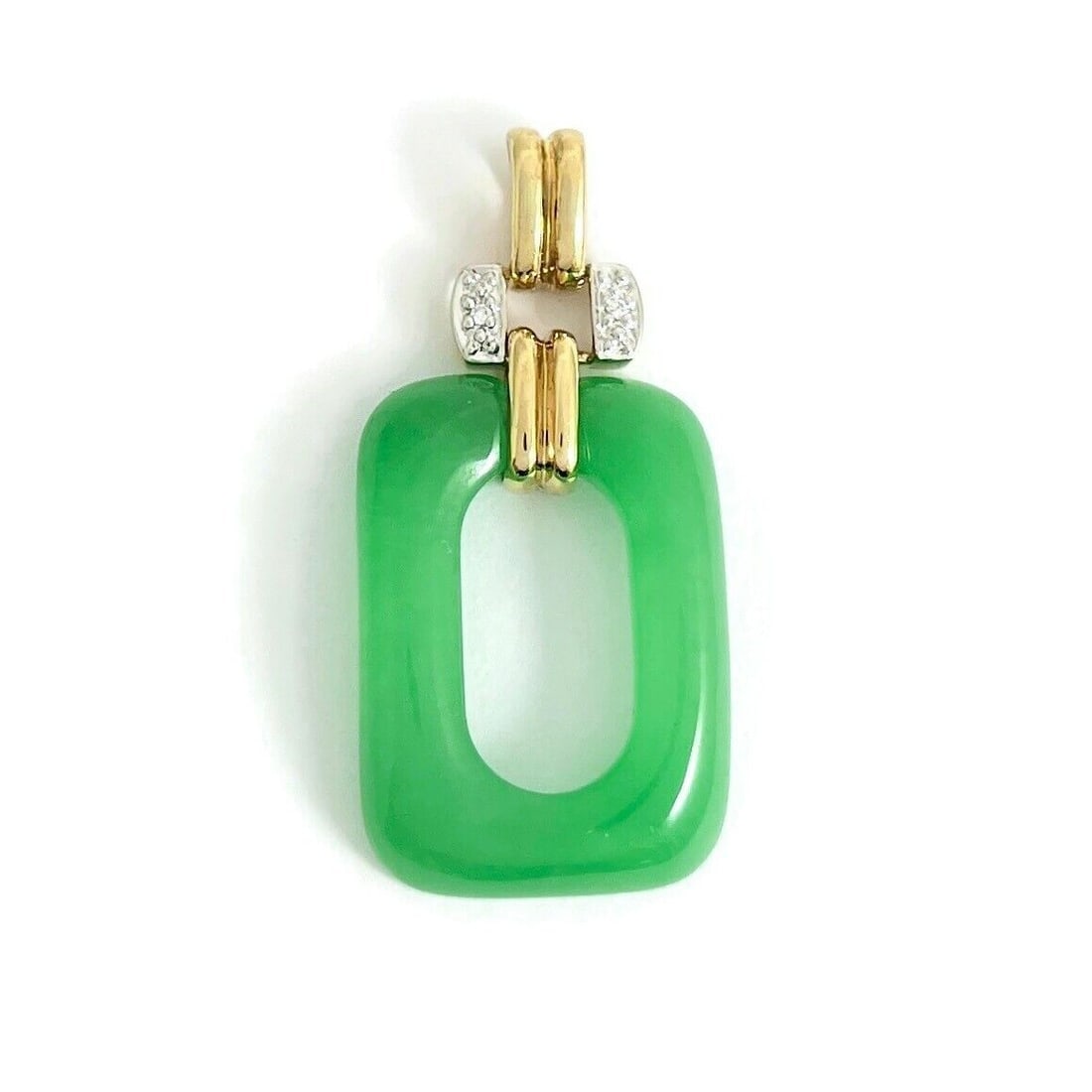 Vintage 1960's Green Acrylic Diamond Necklace Pendant 14K Yellow Gold 3.06 Gram (1 of 8)