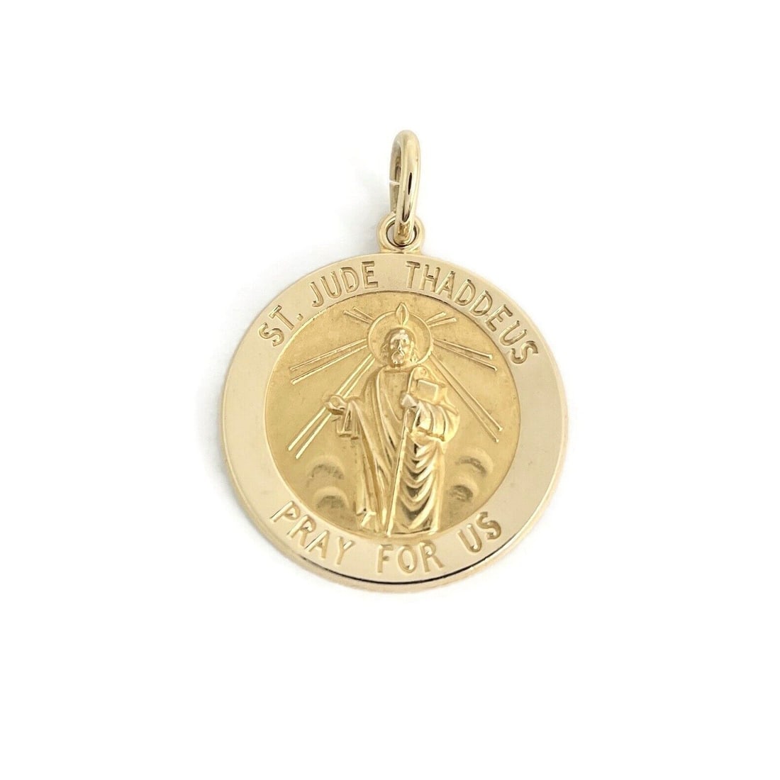 Saint Jude Thaddeus Round Religious Necklace Pendant 14K Yellow Gold, 4.01 Grams (1 of 7)