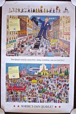 Where's Dan Quayle? - 1990's One Sheet Poster - Waldo Satire Spoof Rare: Where's Dan Quayle? - 1990's One Sheet Poster - Waldo Satire Spoof Rare, Please refer to the attached photos to determine the condition of this original vintage item. All sales are backed by the AAA V