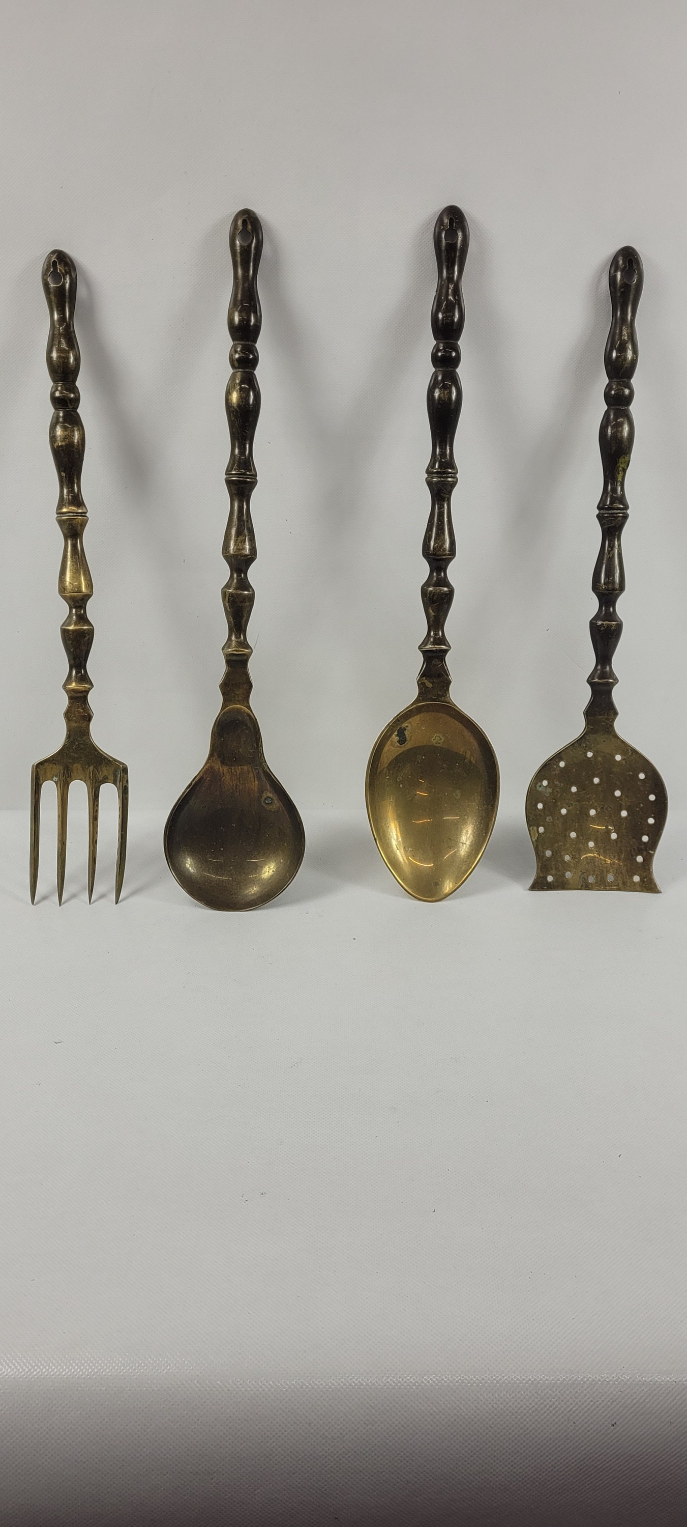 Antique Brass Cooking Utensil Set Spoon Ladle Fork Old Kitchen Tools