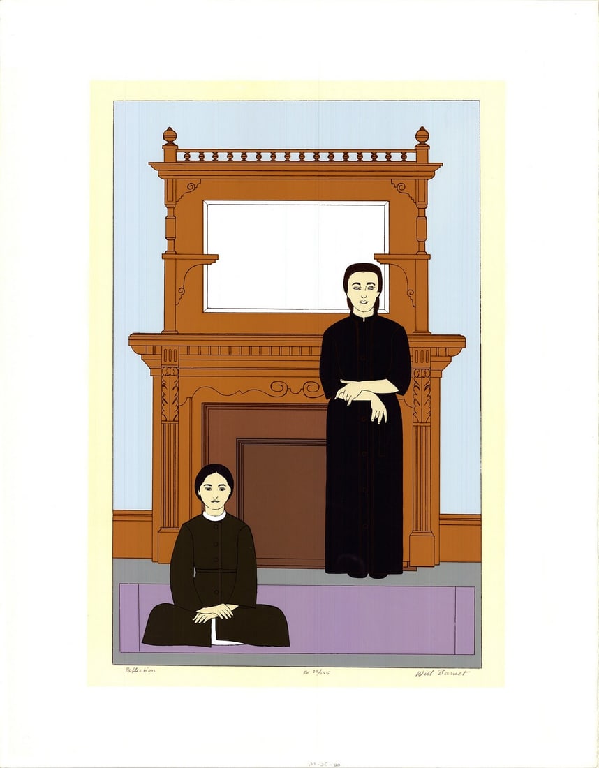 Will Barnet - Reflection - 1971 Serigraph - SIGNED 30" x 23.25": Artist: Will Barnet Title: Reflection Description: "Reflection" by Will Barnet, 1971 Signed Serigraph. Paper size is 30 x 23.25 inches, with an image size of 22 x 14.25 inches. The Serigraph is from a
