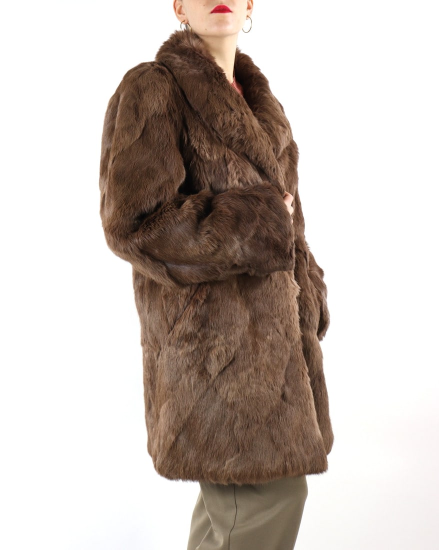 BROWN FLUFFY TEDDY BEAR LAPIN FUR COAT EU: L; US: 16 (1 of 10)