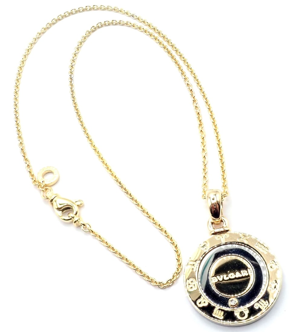 BVLGARI BULGARI 18k Yellow Gold Steel Diamond Horoscope Zodiac Pendant Necklace (1 of 12)