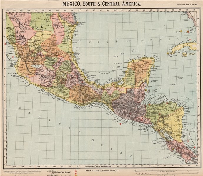 SOUTHERN MEXICO & CENTRAL AMERICA. Lighthouses. Key West Yucatan. LETTS 1889 map (1 of 2)