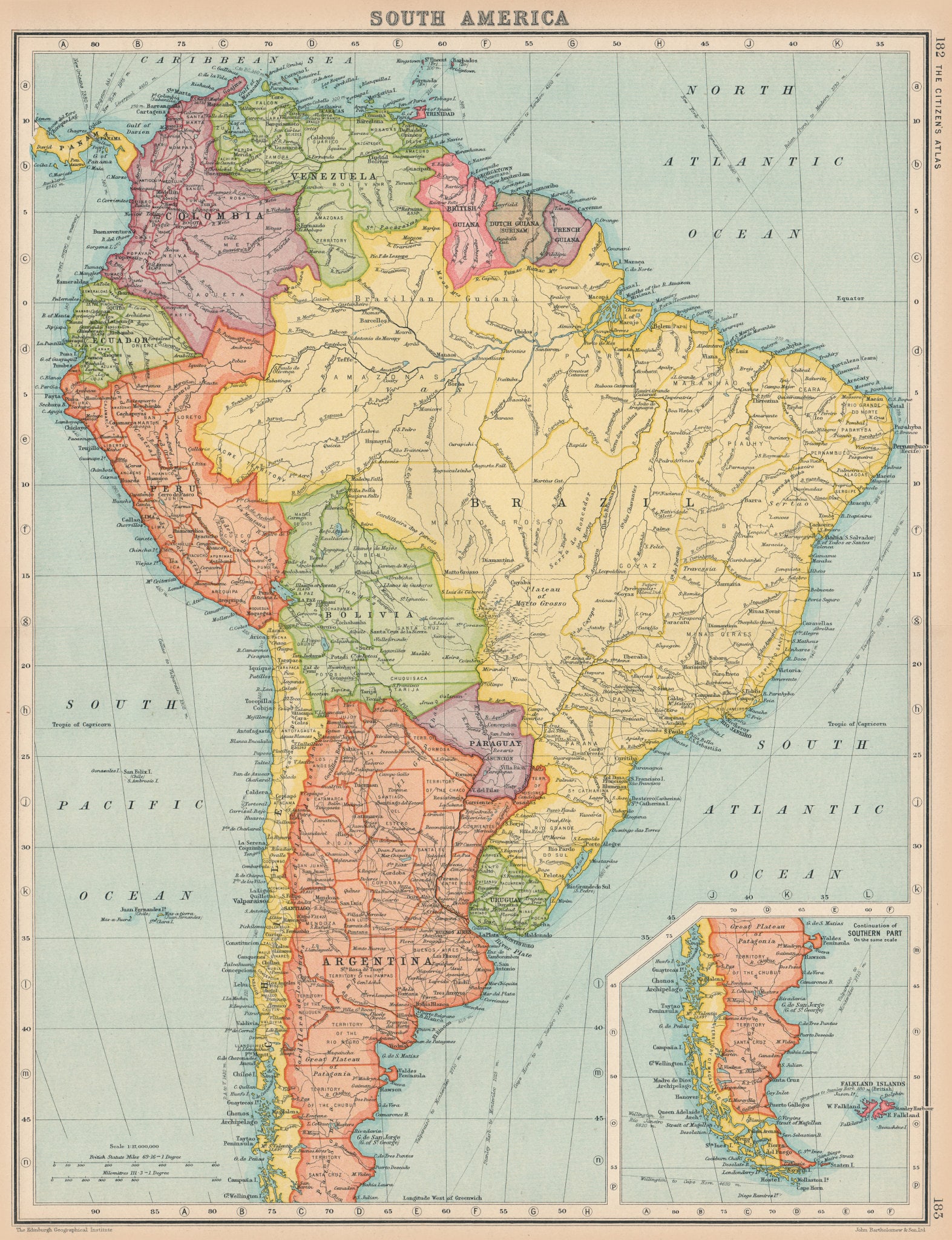 SOUTH AMERICA. Political. BARTHOLOMEW 1924 old vintage map plan chart (1 of 1)