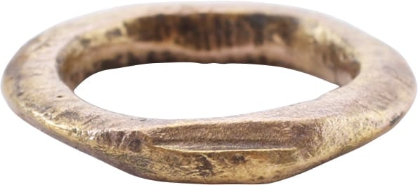 VIKING BEARD RING 866-1067 AD: Danelaw England. 2.6mm thickness with flat face. Under 1/2” inside diameter (0.43”) and about 5/8” (0.63”) outside. The use of beard rings by Vikings is well documented though 