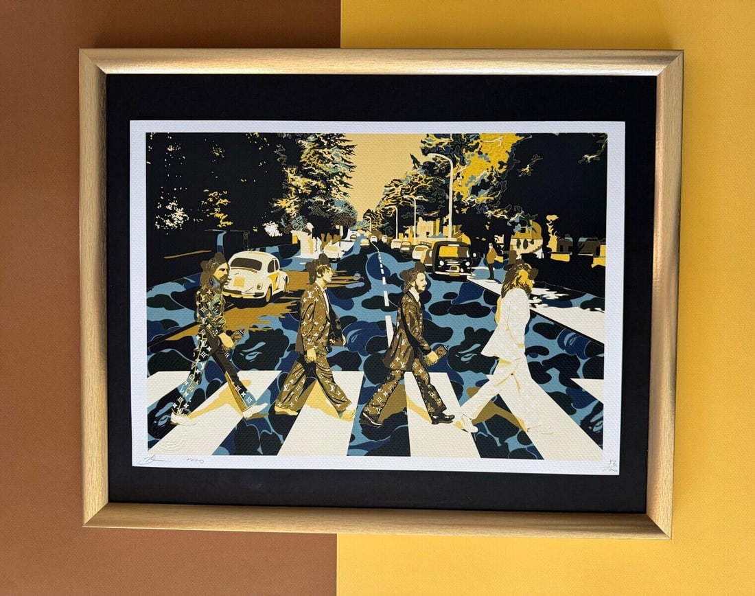 DEATH NYC Hand Signed LARGE Print COA Framed 16x20in The Beatles Abbey Road @: Up for Sale this Beautiful and Scarce Print by Pop Art Graffiti Master Artist Death NYC Hand Signed in Pencil Numbered X/100 or Artist Proof This piece is mounted on a 20 x 16 in. black acid free blac