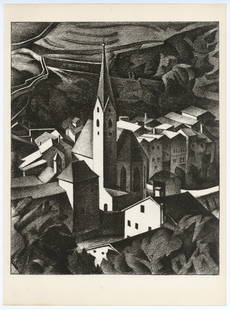 Alexander Kanoldt original lithograph "Klausen in Tirol": Medium: original lithograph. This striking lithograph was printed in 1922 for Genius. The image size is 11 1/4 x 9 1/4 inches (285 x 235 mm). This original Alexander Kanoldt lithograph is from GENIUS: