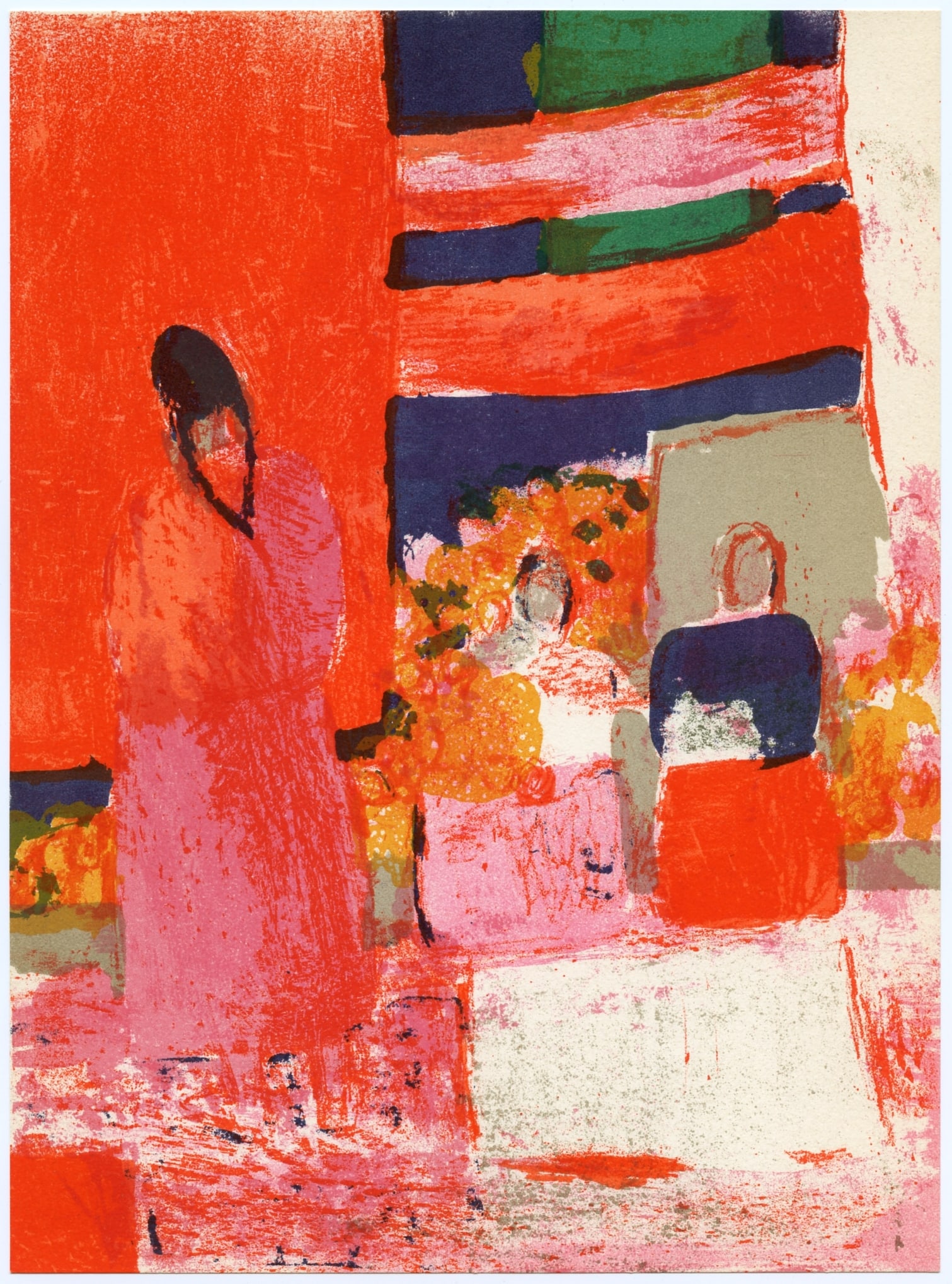 Bernard Cathelin original lithograph "Mexique": Medium: original lithograph. Printed in Paris in 1964 by Mourlot Freres and issued in an edition of 2000 on Arches wove paper. Sheet size: 10 x 7 1/2 inches (255 x 185 mm). Not signed. This original B