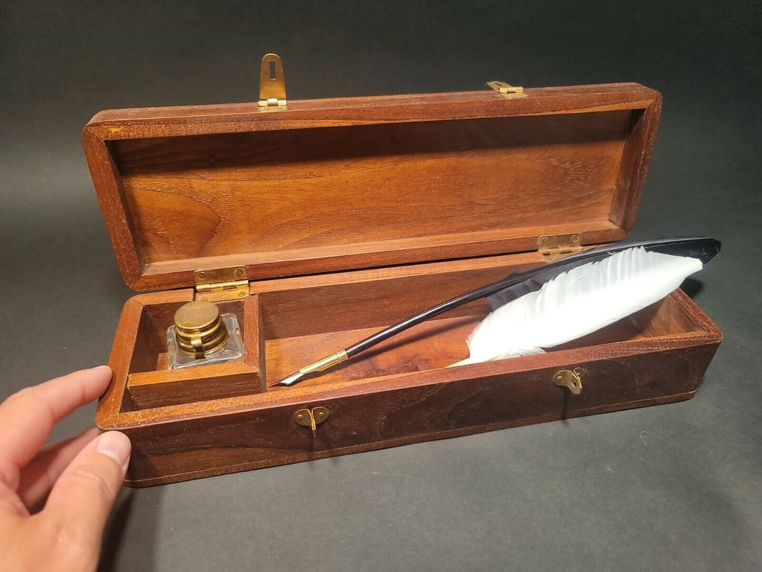 Wood Writing Set Feather Pen Desk Box (1 of 12)