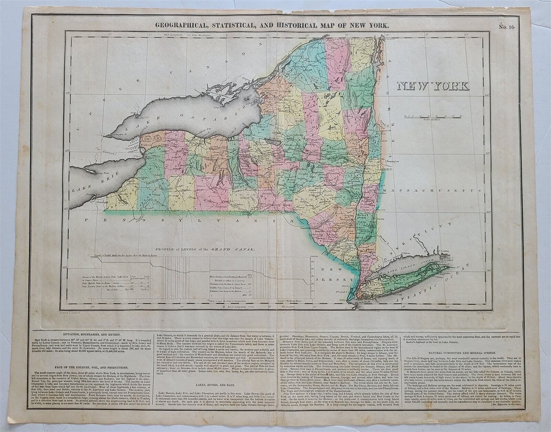 1822 MAP of NEW YORK GEOGRAPHICAL STATISTICAL HISTORICAL antique 17.5x 22" (1 of 6)