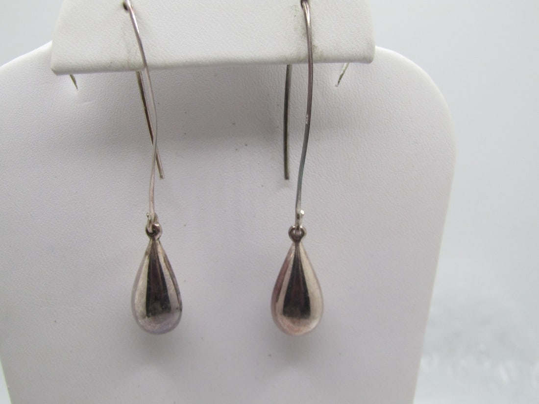 Vintage Sterling Long Dangle Earrings, Hoop-like, 2-3/8" (1 of 6)