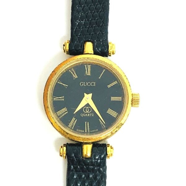 1970's Vintage Gucci Wristwatch Yellow Gold Animal Skin Leather Strap 8mm (1 of 5)