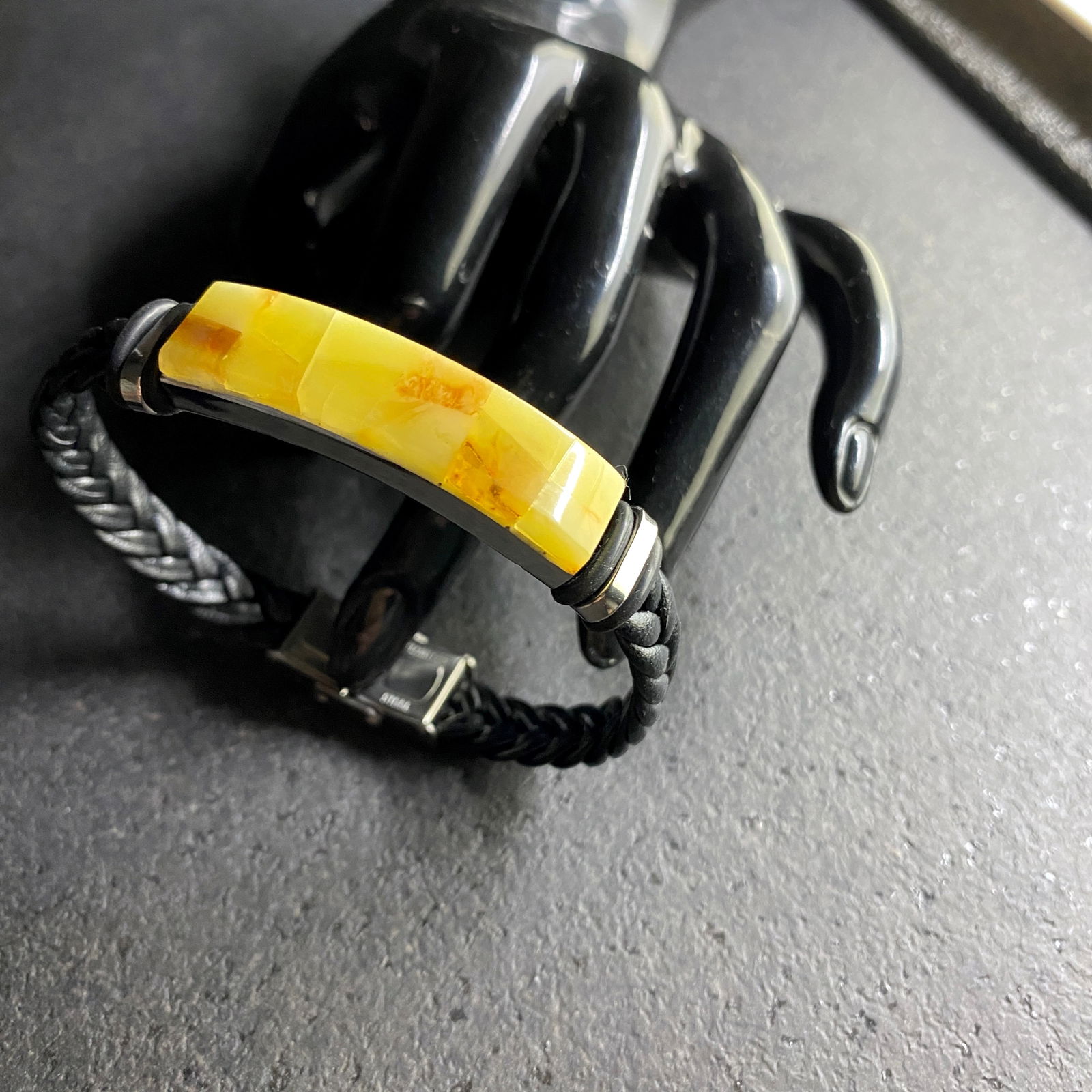 Exquisite Amber Bracelet with natural leather and stainless steel (1 of 8)