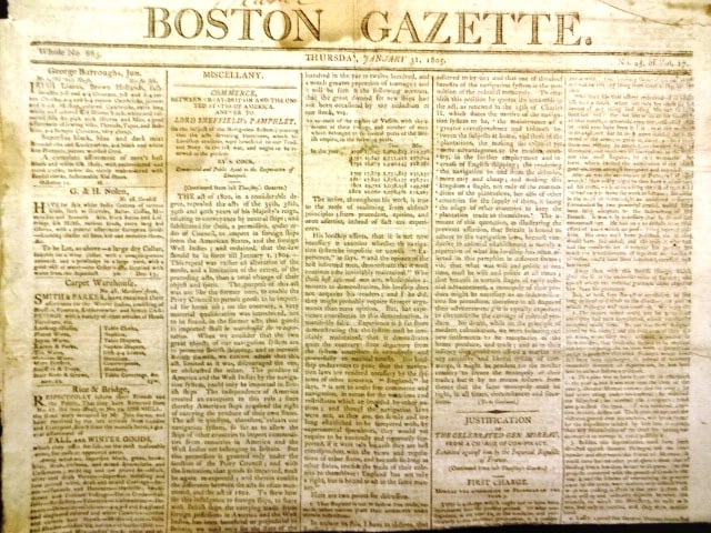 1805 Boston Newspaper Tall Ship Ads (1 of 3)